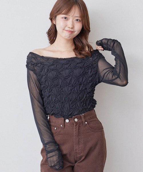 archives(アルシーヴ)の「チェックアソートくしゅくしゅシアーTOPS(Tシャツ/カットソー・レディース・ブラウン/ブルー/ブラック/オフホワイト・MEDIUM)」の3枚目の写真