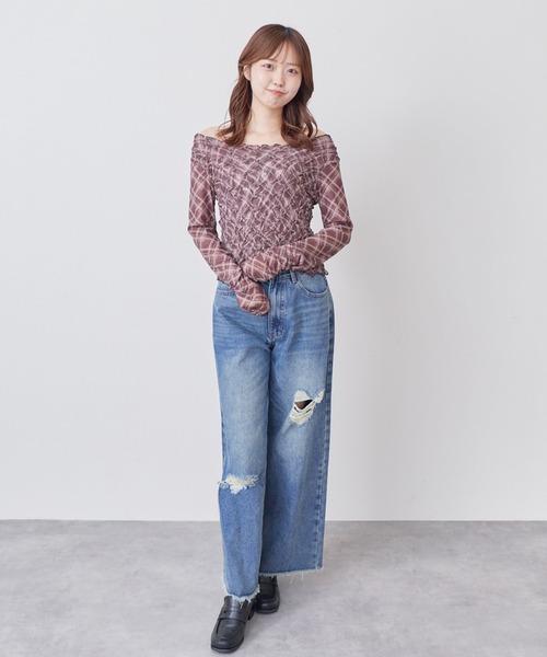 archives(アルシーヴ)の「チェックアソートくしゅくしゅシアーTOPS(Tシャツ/カットソー・レディース・ブラウン/ブルー/ブラック/オフホワイト・MEDIUM)」の9枚目の写真