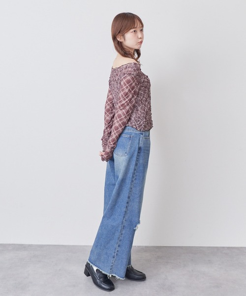 archives(アルシーヴ)の「チェックアソートくしゅくしゅシアーTOPS(Tシャツ/カットソー・レディース・ブラウン/ブルー/ブラック/オフホワイト・MEDIUM)」の10枚目の写真
