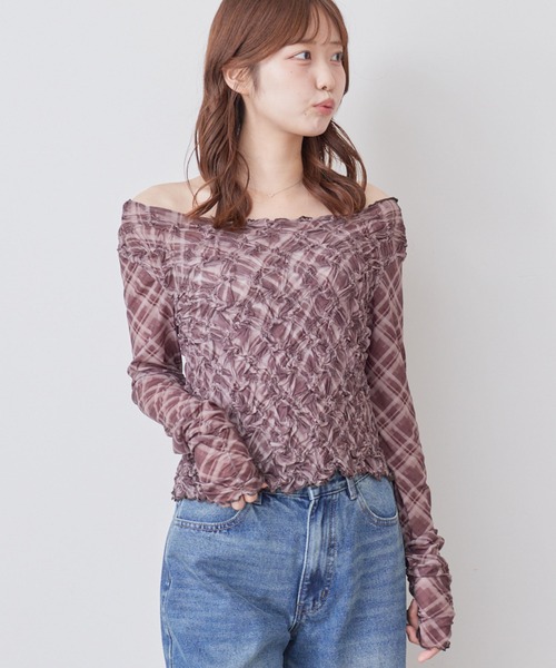 archives(アルシーヴ)の「チェックアソートくしゅくしゅシアーTOPS(Tシャツ/カットソー・レディース・ブラウン/ブルー/ブラック/オフホワイト・MEDIUM)」の5枚目の写真