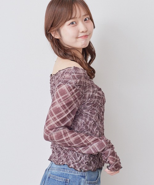 archives(アルシーヴ)の「チェックアソートくしゅくしゅシアーTOPS(Tシャツ/カットソー・レディース・ブラウン/ブルー/ブラック/オフホワイト・MEDIUM)」の6枚目の写真