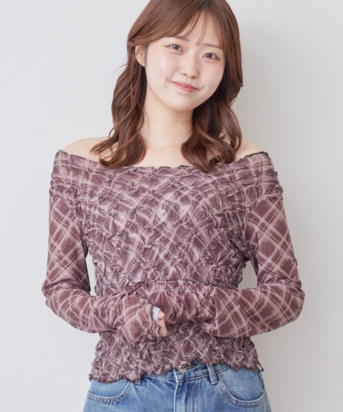 archives(アルシーヴ)の「チェックアソートくしゅくしゅシアーTOPS(Tシャツ/カットソー・レディース・ブラウン/ブルー/ブラック/オフホワイト・MEDIUM)」の8枚目の写真