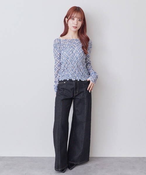 archives(アルシーヴ)の「チェックアソートくしゅくしゅシアーTOPS(Tシャツ/カットソー・レディース・ブラウン/ブルー/ブラック/オフホワイト・MEDIUM)」の15枚目の写真