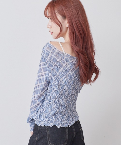archives(アルシーヴ)の「チェックアソートくしゅくしゅシアーTOPS(Tシャツ/カットソー・レディース・ブラウン/ブルー/ブラック/オフホワイト・MEDIUM)」の12枚目の写真