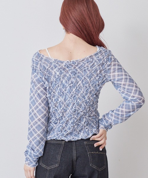 archives(アルシーヴ)の「チェックアソートくしゅくしゅシアーTOPS(Tシャツ/カットソー・レディース・ブラウン/ブルー/ブラック/オフホワイト・MEDIUM)」の13枚目の写真