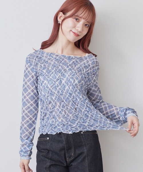 archives(アルシーヴ)の「チェックアソートくしゅくしゅシアーTOPS(Tシャツ/カットソー・レディース・ブラウン/ブルー/ブラック/オフホワイト・MEDIUM)」の14枚目の写真