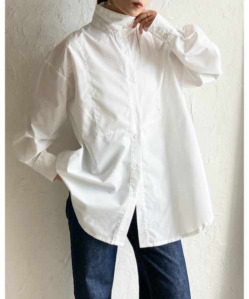 She's Closet(シーズクローゼット)の「2WAY レギュラーカラー スタンドネック シャツ ブラウス(シャツ/ブラウス・レディース・ブラウン/チャコールグレー/ホワイト/ブルー・FREE)」の1枚目の写真