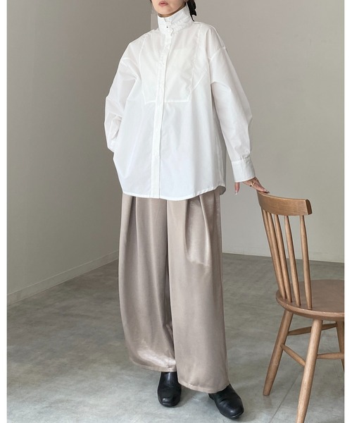 She's Closet(シーズクローゼット)の「2WAY レギュラーカラー スタンドネック シャツ ブラウス(シャツ/ブラウス・レディース・ブラウン/チャコールグレー/ホワイト/ブルー・FREE)」の6枚目の写真