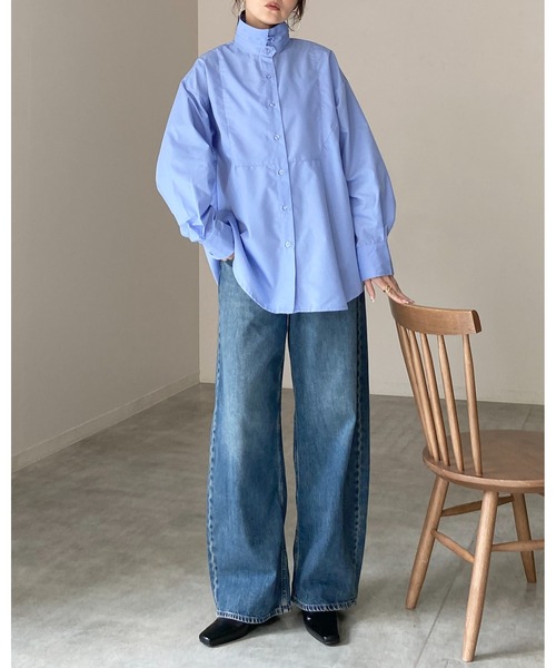 She's Closet(シーズクローゼット)の「2WAY レギュラーカラー スタンドネック シャツ ブラウス(シャツ/ブラウス・レディース・ブラウン/チャコールグレー/ホワイト/ブルー・FREE)」の8枚目の写真