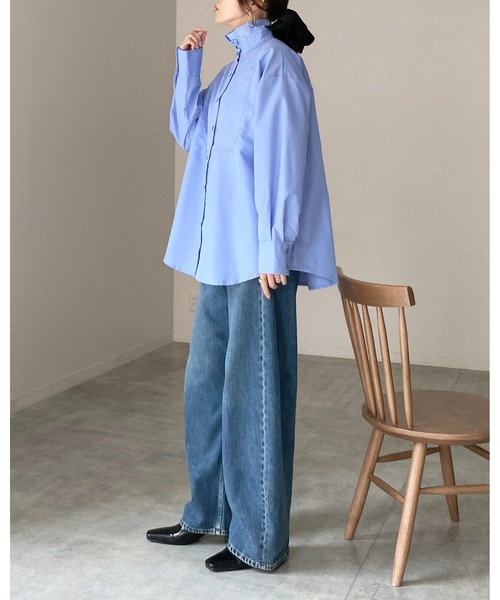 She's Closet(シーズクローゼット)の「2WAY レギュラーカラー スタンドネック シャツ ブラウス(シャツ/ブラウス・レディース・ブラウン/チャコールグレー/ホワイト/ブルー・FREE)」の9枚目の写真