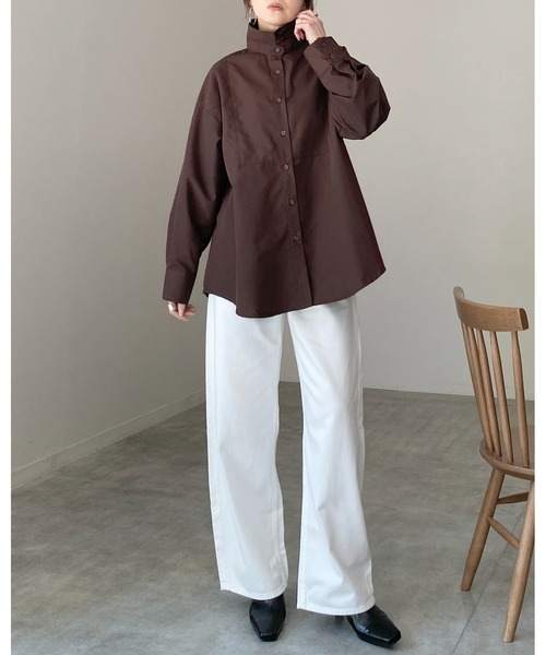 She's Closet(シーズクローゼット)の「2WAY レギュラーカラー スタンドネック シャツ ブラウス(シャツ/ブラウス・レディース・ブラウン/チャコールグレー/ホワイト/ブルー・FREE)」の11枚目の写真