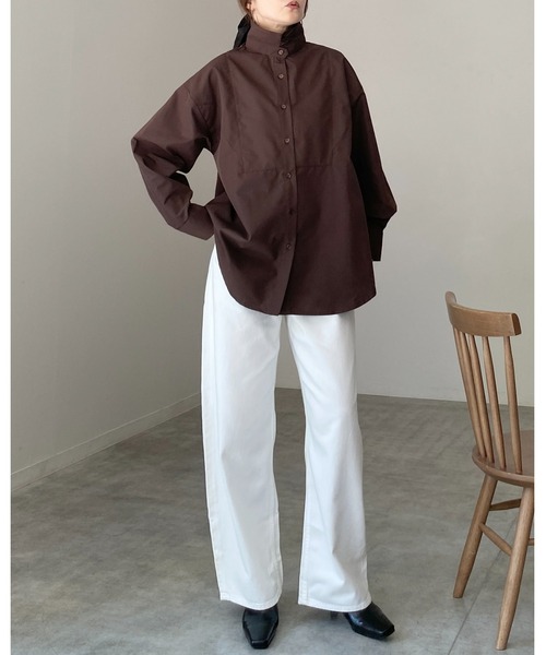 She's Closet(シーズクローゼット)の「2WAY レギュラーカラー スタンドネック シャツ ブラウス(シャツ/ブラウス・レディース・ブラウン/チャコールグレー/ホワイト/ブルー・FREE)」の12枚目の写真