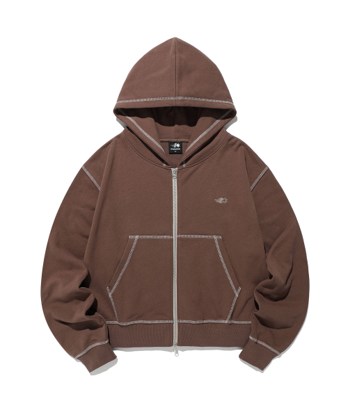 NICE GHOST CLUB(ナイスゴーストクラブ)の「ステッチド クロップド フーディー ジップアップ_BROWN(NG2GFUM484A)(パーカー・レディース・ブラウン・SMALL/MEDIUM)」の1枚目の写真