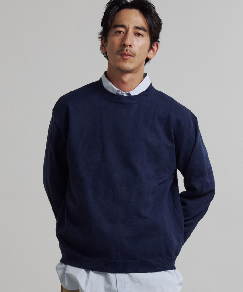 ベーシックエッセンシャルクロップラウンドニット NAVY（ニット
