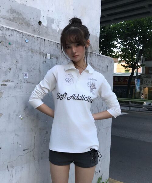 UUUUP(ユープ)の「キューピッド ポロカラーT スリムフィット - アイボリー(Tシャツ/カットソー・レディース・アイボリー・FREE)」の5枚目の写真