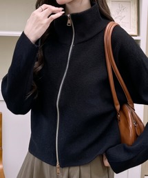 襟付き ジップアップ ニットカーディガン