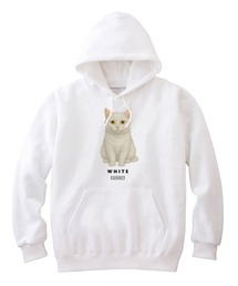 Moftique(モフティック) プルパーカー スウェット 裏毛 白猫 キャット ペット アニマル プリント トップス レディース ユニセックス