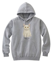 Moftique(モフティック) プルパーカー スウェット 裏毛 白猫 キャット ペット アニマル プリント トップス レディース ユニセックス