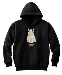 Moftique(モフティック) プルパーカー スウェット 裏毛 白猫 キャット ペット アニマル プリント トップス レディース ユニセックス