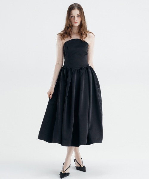 EIMY ISTOIRE(エイミーイストワール)の「SATIN FLARE DRESS(ドレス・レディース・ブラック・38/36)」の1枚目の写真