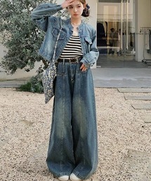 デニムトップスワイドパンツセットアップ