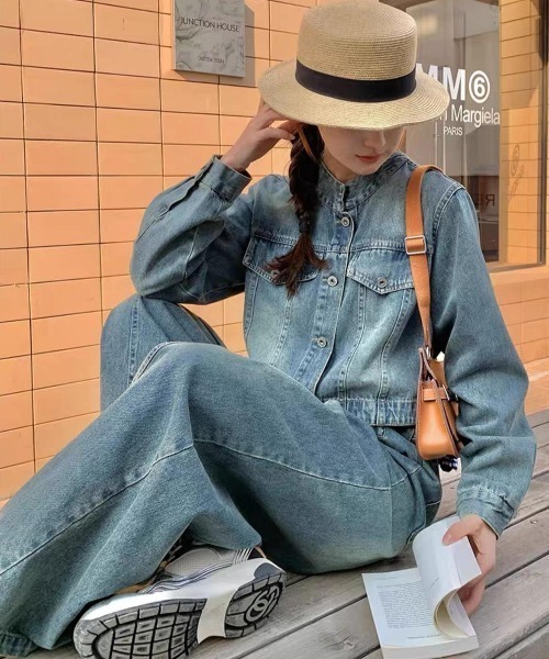 FAVORITO(ファヴォリート)の「デニムトップスワイドパンツセットアップ(セットアップ・レディース・ブルー・S/L/M)」の4枚目の写真