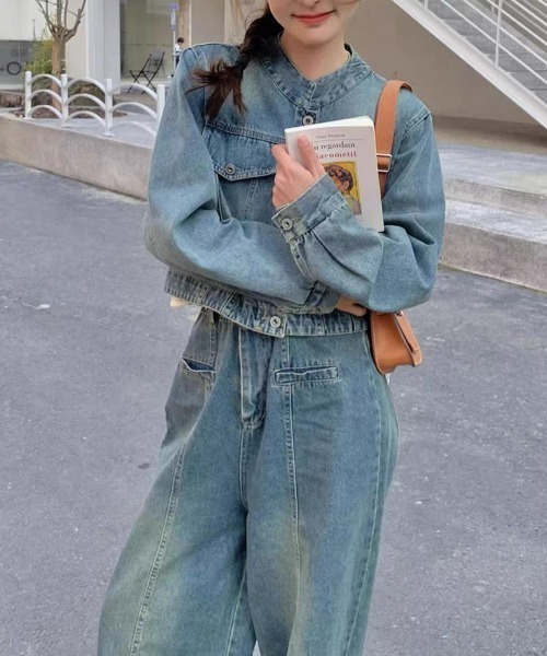 FAVORITO(ファヴォリート)の「デニムトップスワイドパンツセットアップ(セットアップ・レディース・ブルー・S/L/M)」の5枚目の写真
