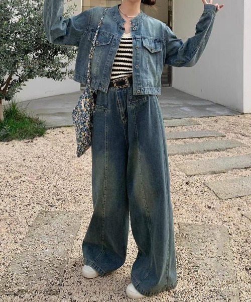 FAVORITO(ファヴォリート)の「デニムトップスワイドパンツセットアップ(セットアップ・レディース・ブルー・S/L/M)」の9枚目の写真