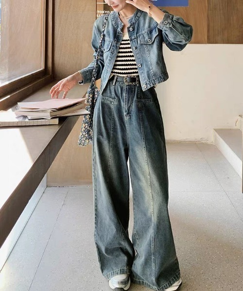 FAVORITO(ファヴォリート)の「デニムトップスワイドパンツセットアップ(セットアップ・レディース・ブルー・S/L/M)」の8枚目の写真