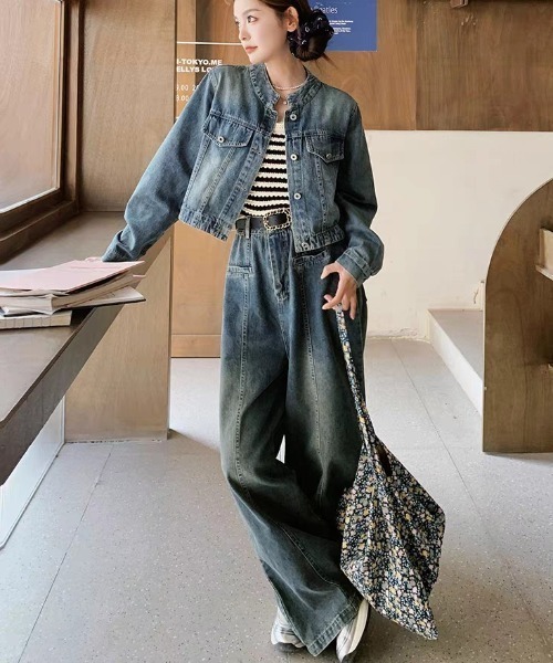 FAVORITO(ファヴォリート)の「デニムトップスワイドパンツセットアップ(セットアップ・レディース・ブルー・S/L/M)」の2枚目の写真