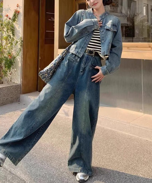 FAVORITO(ファヴォリート)の「デニムトップスワイドパンツセットアップ(セットアップ・レディース・ブルー・S/L/M)」の3枚目の写真