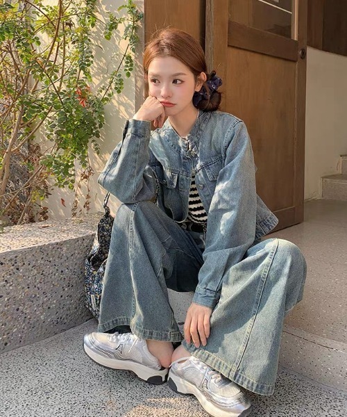 FAVORITO(ファヴォリート)の「デニムトップスワイドパンツセットアップ(セットアップ・レディース・ブルー・S/L/M)」の7枚目の写真