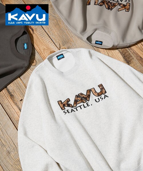 FREAK'S STORE（フリークスストア）の「KAVU/カブー 限定展開 KAVU × FREAK'S STORE / 別注 KV レオパードロゴ スウェット（スウェット・メンズ・ベージュ/アッシュグレー/スミクロ・LARGE/MEDIUM/SMALL）」の2枚目の写真