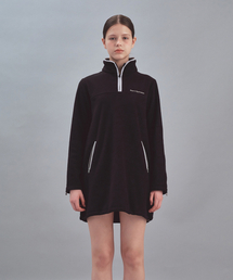 FLEECE HALF ZIP-UP DRESS - BLACK