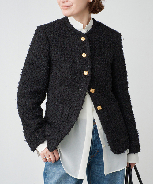 Deuxieme Classe(ドゥーズィエムクラス)の「ROITWEED ノーカラー ジャケット(その他アウター・レディース・ブラック・38/36)」の1枚目の写真