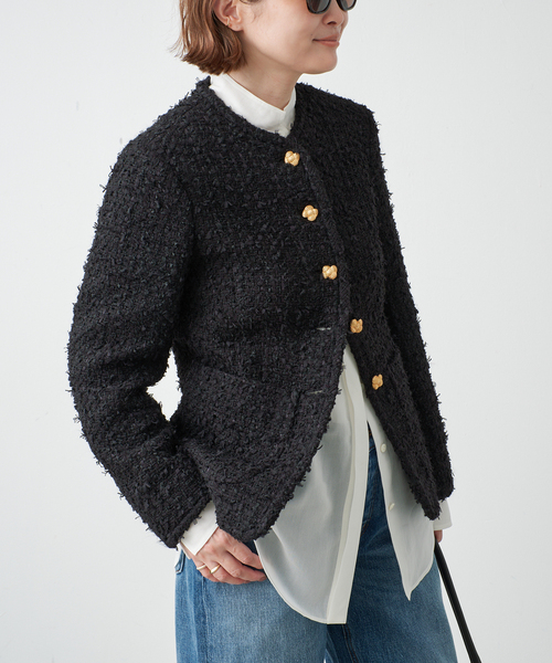Deuxieme Classe(ドゥーズィエムクラス)の「ROITWEED ノーカラー ジャケット(その他アウター・レディース・ブラック・38/36)」の3枚目の写真