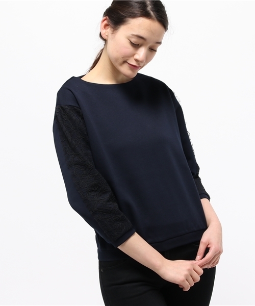 HELIOPOLE(エリオポール)の「【手洗い可能】 レースコンビニットトップス(Tシャツ/カットソー・レディース・ネイビー/オフホワイト・38)」の2枚目の写真