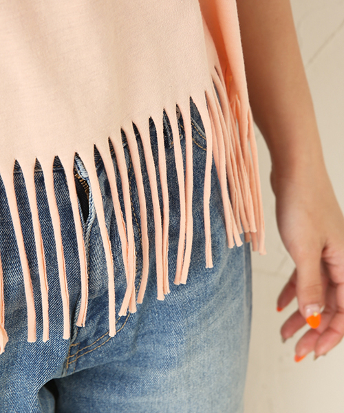 AVAN LILY（アヴァンリリィ）の「MickeyフリンジT/S（タンクトップ・レディース・ホワイト/ライトブラック/オレンジ・FREE）」の6枚目の写真