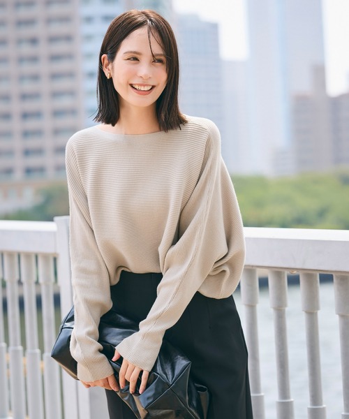 しっとりやわらかボートネックドルマンニット（ニット/セーター