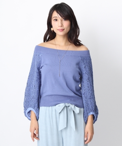 Andemiu（アンデミュウ）の「ソデレースオフショルニット748737（ニット/セーター・レディース・ホワイト/イエロー/ブルー・FREE）」の6枚目の写真