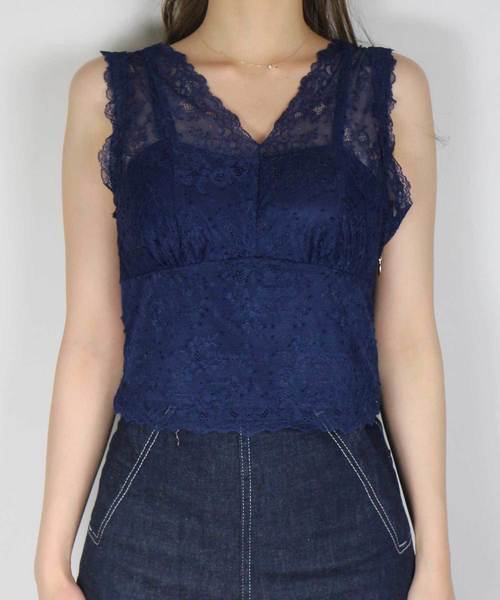 DEICY（デイシー）の「レースビスチェ（キャミソール・レディース・ブラック/オフホワイト/ピンク/ネイビー/ピンクベージュ・FREE）」の4枚目の写真