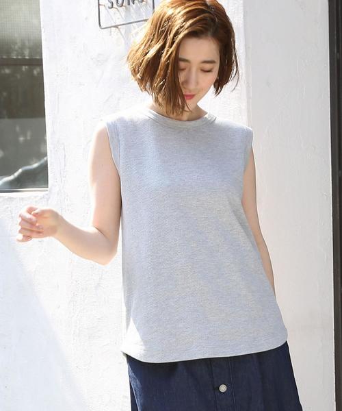 coen（コーエン）の「ハニカムノースリーブカットソー（Tシャツ/カットソー・レディース・グレー/ブラック/ホワイト/ピンク・FREE）」の4枚目の写真