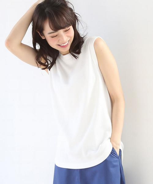 coen（コーエン）の「ハニカムノースリーブカットソー（Tシャツ/カットソー・レディース・グレー/ブラック/ホワイト/ピンク・FREE）」の2枚目の写真