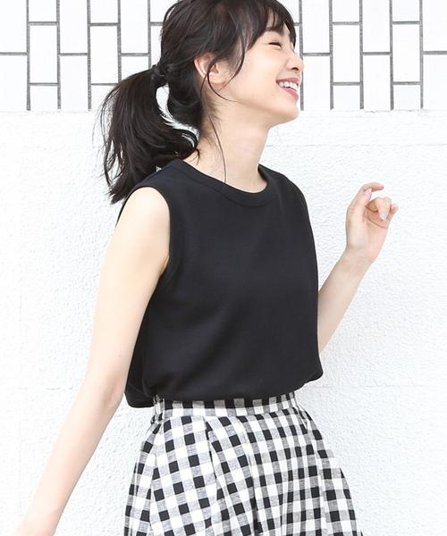 coen（コーエン）の「ハニカムノースリーブカットソー（Tシャツ/カットソー・レディース・グレー/ブラック/ホワイト/ピンク・FREE）」の6枚目の写真