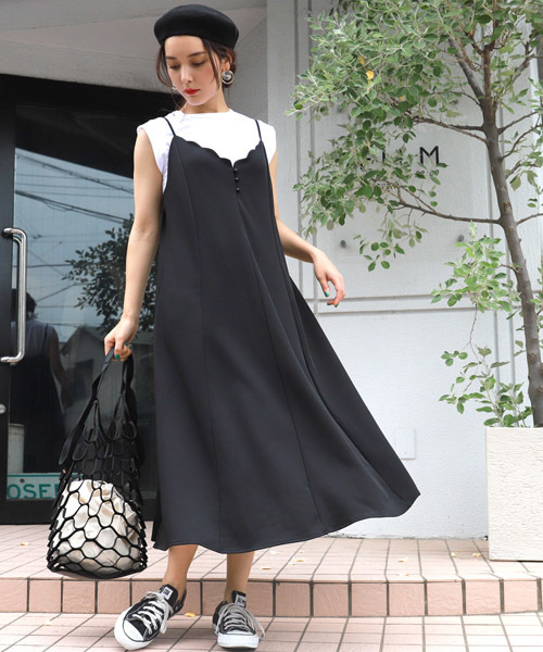 Coca コカ の 抜群ストレッチ胸元スカラップキャミソールワンピース ワンピース Wear