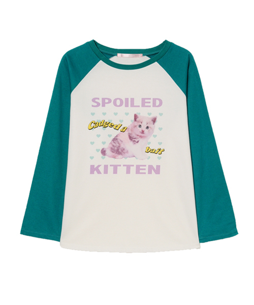 Candy Stripper(キャンディストリッパー)の「SPOILED KITTEN RAGLAN Tシャツ(Tシャツ/カットソー)」|グリーン