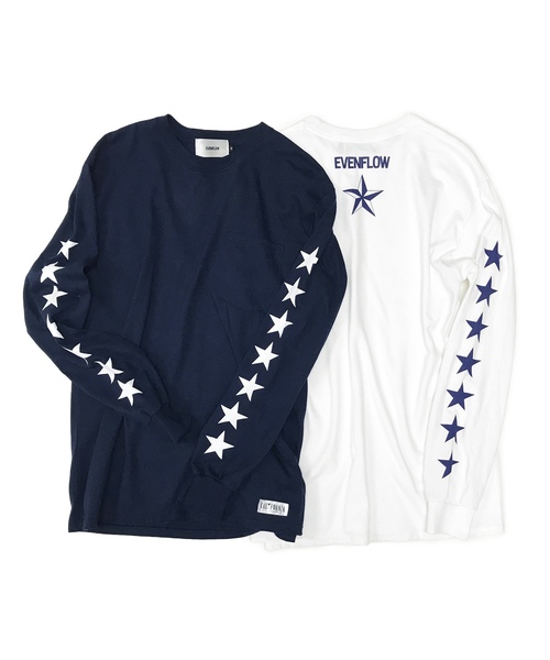 EVENFLOW（イーブンフロー）の「evenflow イーブンフロウ / ★ L/S  TEE 長袖プリントＴシャツ EF-910（Tシャツ/カットソー・メンズ・ホワイト/ネイビー・SMALL/MEDIUM/LARGE/X-LARGE）」の9枚目の写真