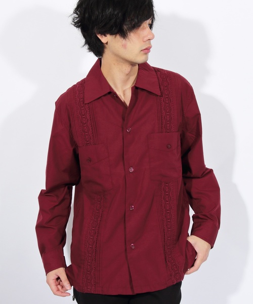 ８(eight)（エイト）の「刺繍 キューバシャツ ロングシャツ（シャツ/ブラウス・メンズ・ブラック/ベージュ/グリーン/ワイン・MEDIUM/LARGE）」の4枚目の写真