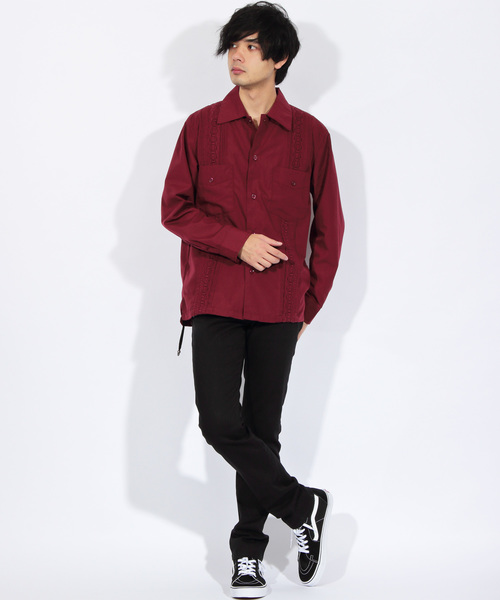 ８(eight)（エイト）の「刺繍 キューバシャツ ロングシャツ（シャツ/ブラウス・メンズ・ブラック/ベージュ/グリーン/ワイン・MEDIUM/LARGE）」の11枚目の写真