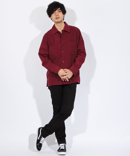 ８(eight)（エイト）の「刺繍 キューバシャツ ロングシャツ（シャツ/ブラウス・メンズ・ブラック/ベージュ/グリーン/ワイン・MEDIUM/LARGE）」の12枚目の写真